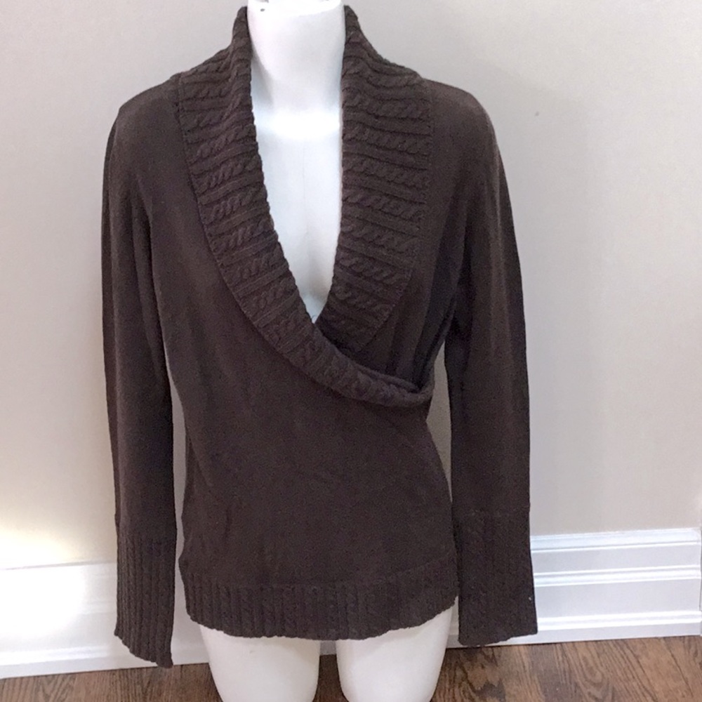 BCBG Brown Faux Wrap Sweater